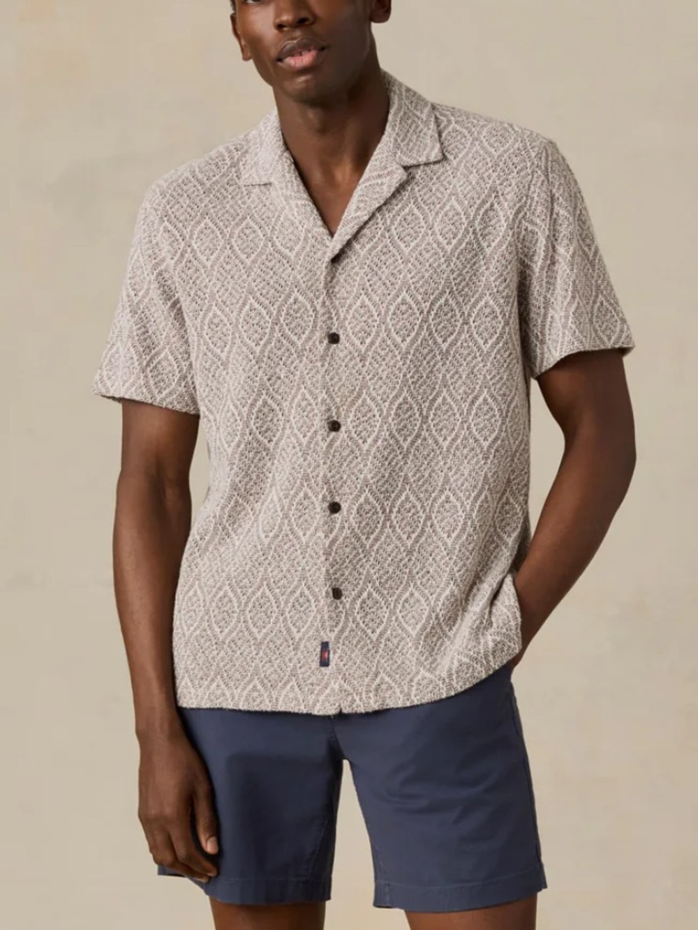 COMMON PEOPLE Men's Short-Sleeve Printed Camp Shirt - Cream Pattern! XL